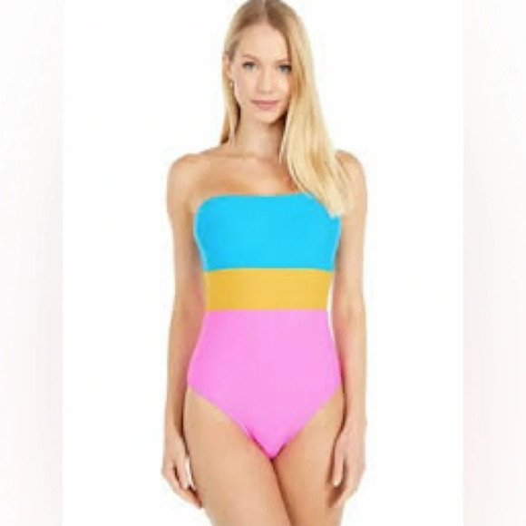 J. Crew Color Block Bandeau One Piece Swimsuit Women’s Size 14 XL - Picture 1 of 7
